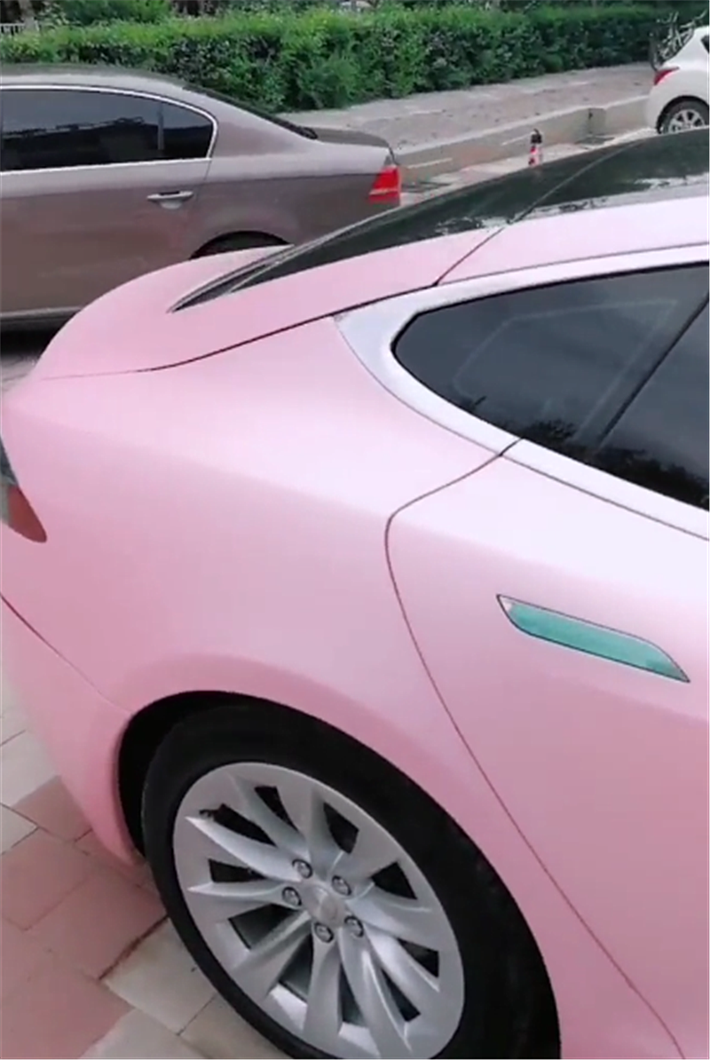 黑龙江偶遇特斯拉,车价73万,全车贴膜粉色,车牌还是三