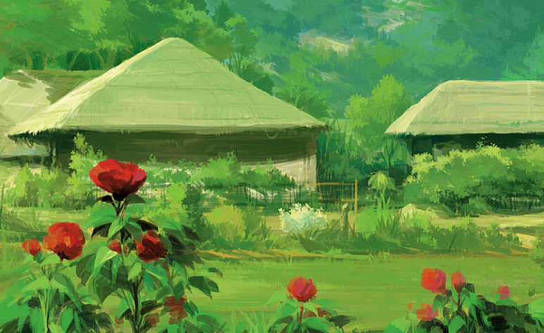 美图:一组水彩山涧小屋插画分享