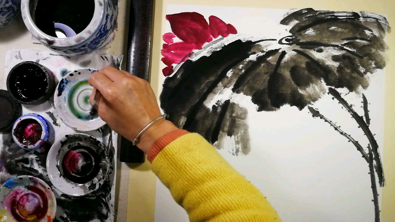 花鸟画零基础入门教程。第二十二章齐白石荷花