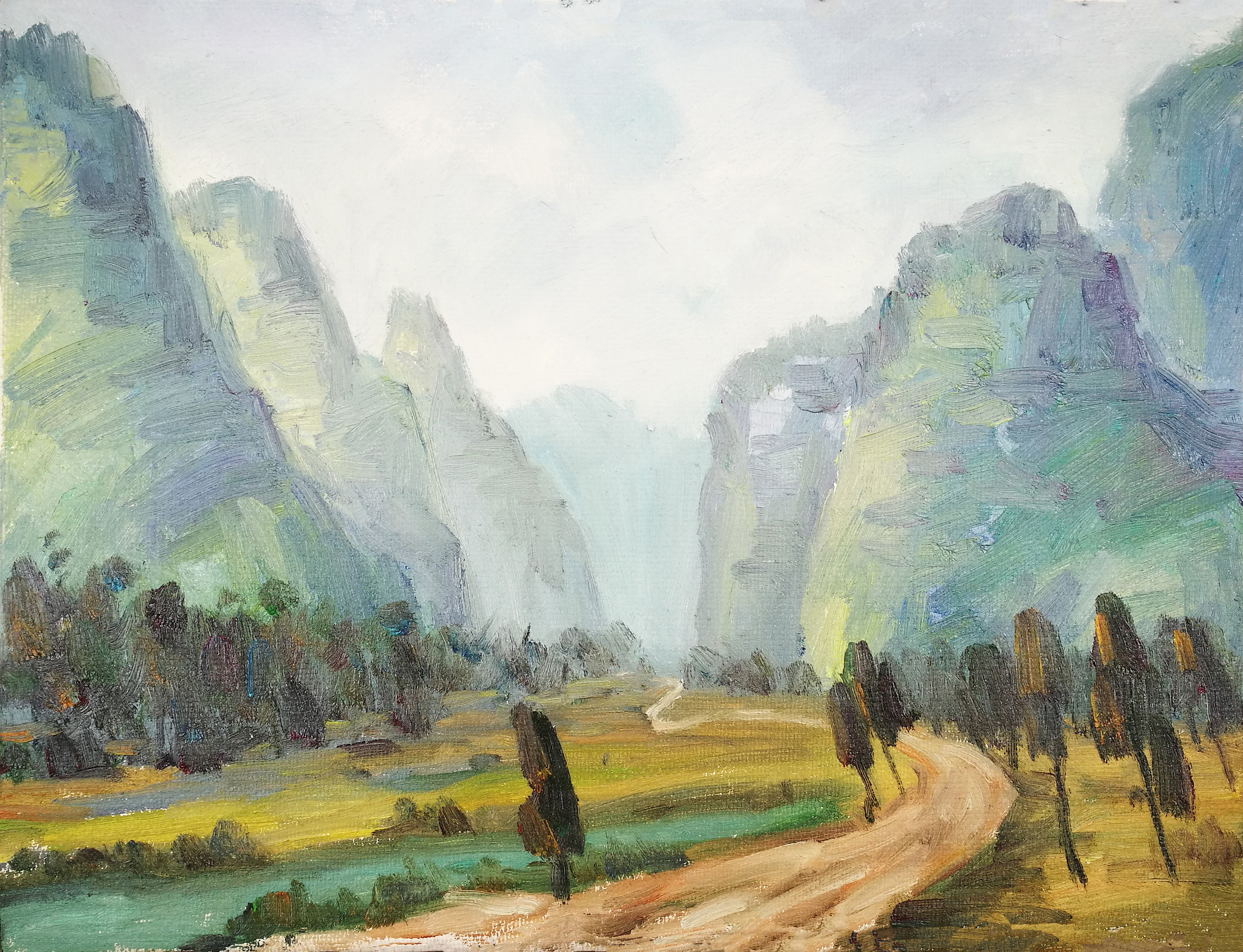 2018油画风景写生:带上两3支旧画笔,去留住秋天的色彩