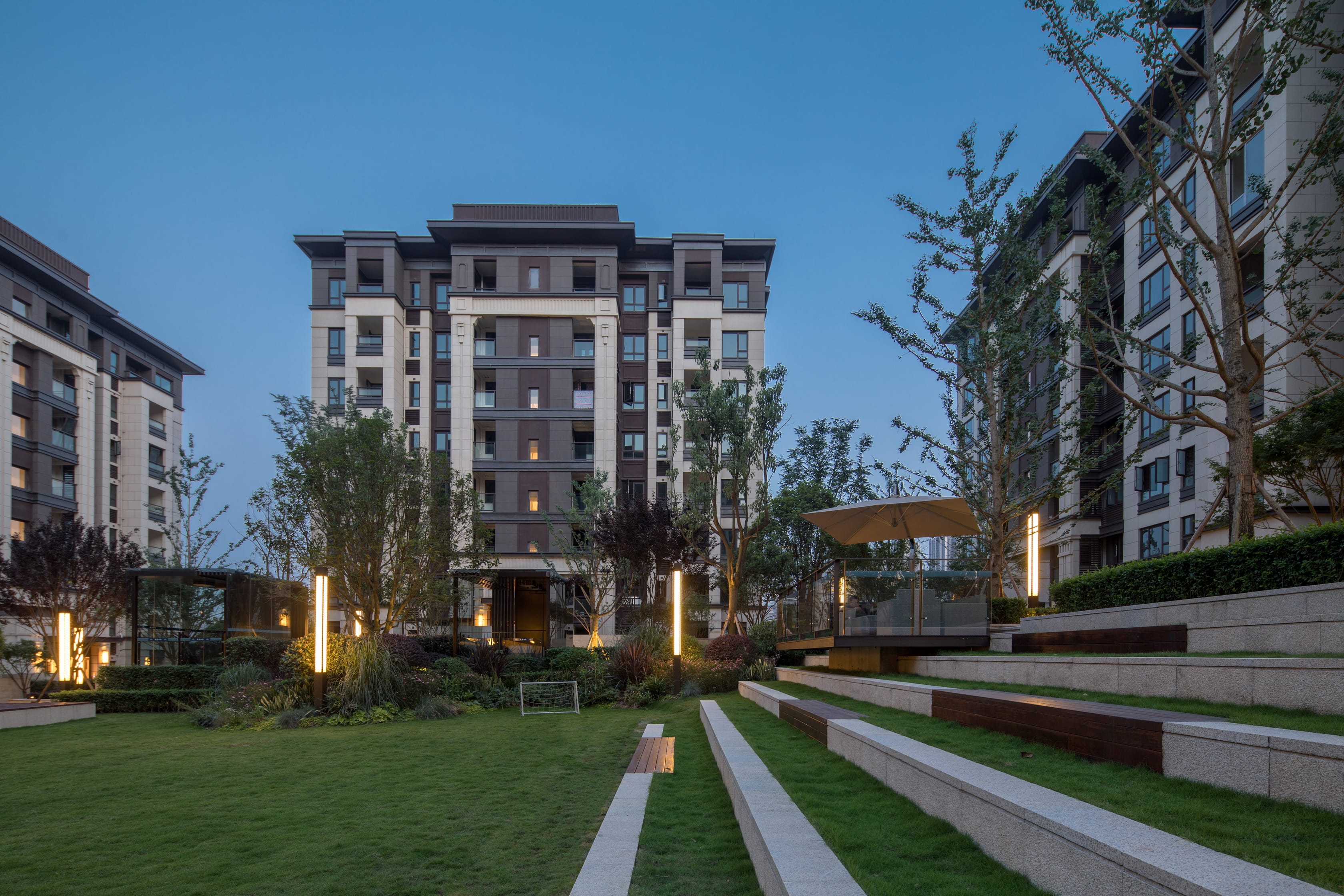 小区夜景,楼盘夜景灯光,住宅灯光设计