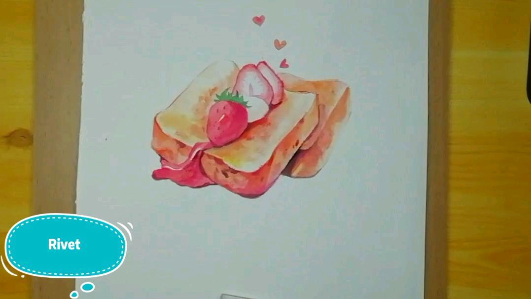 写实草莓吐司插画水彩