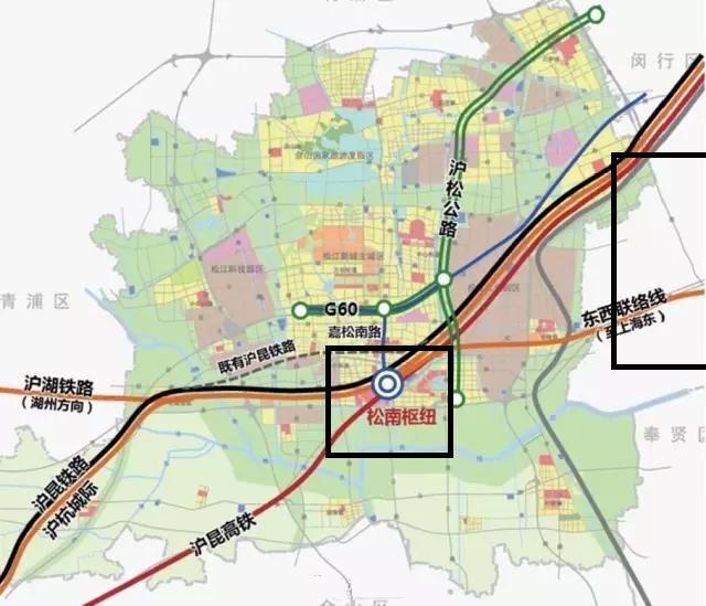 分析上海市的松江南站效果图:北侧有新站房,国铁与市域铁路并存