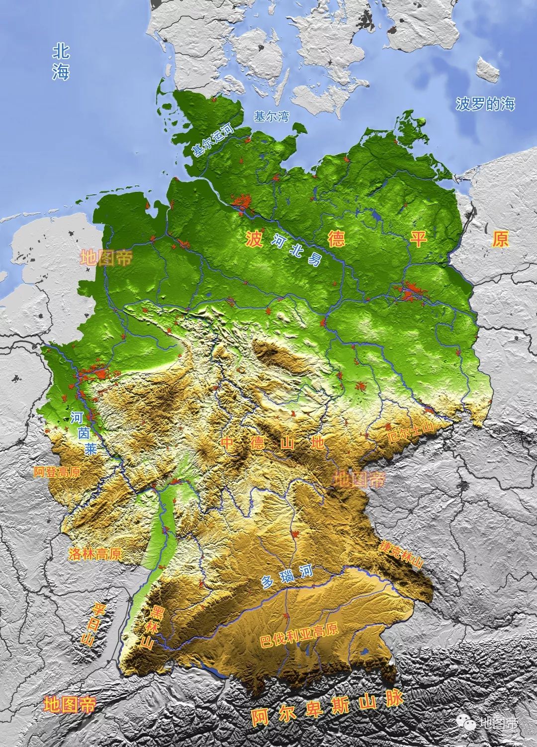 德国主要河流分布图图片