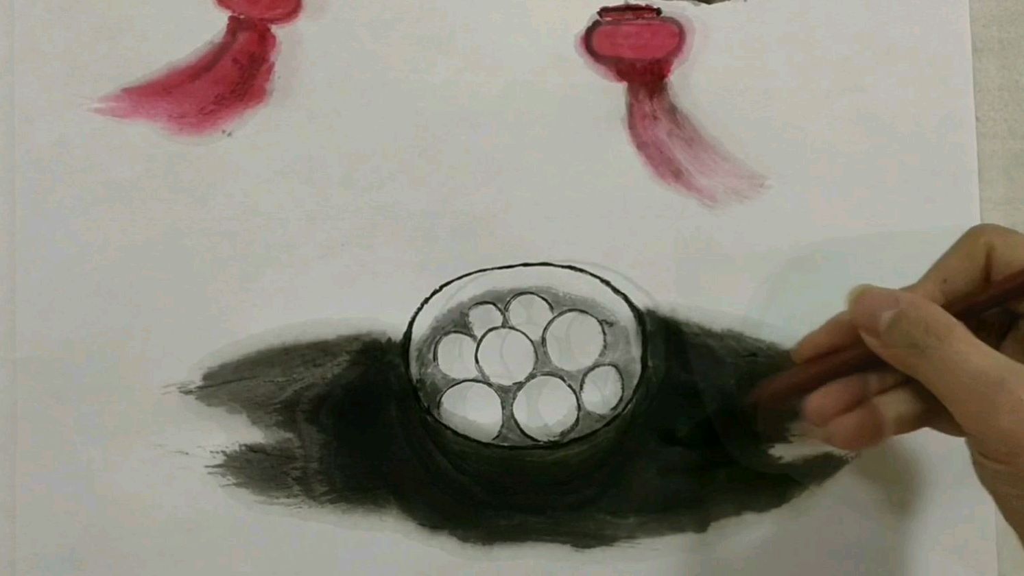 中国画,轻轻松松画汤圆,祝大家元宵节快乐!