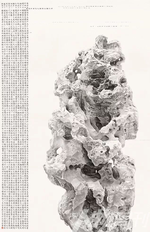 "成都·蓬皮杜:国际艺术双年展"期间,刘丹的巨幅水墨纸本《勺园太湖石