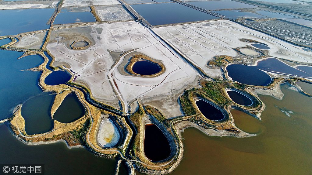 航拍初秋运城盐池 五彩斑斓美如画