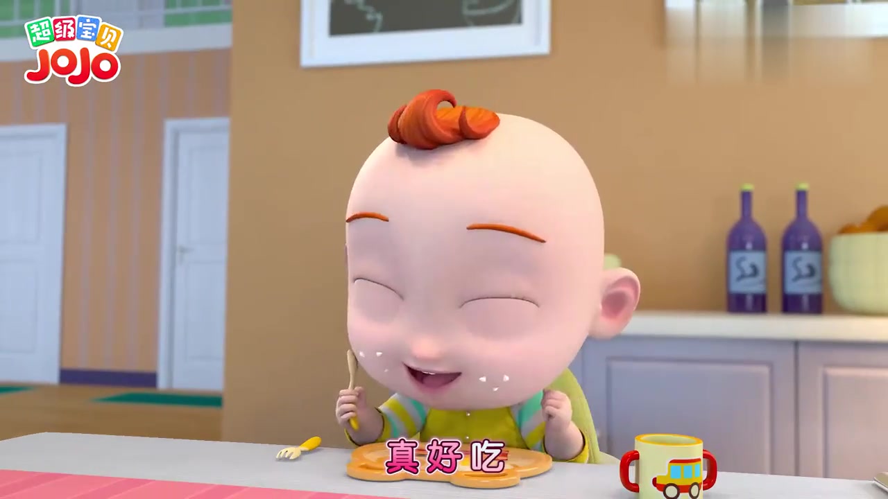 动漫壁纸:小宝宝吃早餐,吃的满脸都是,真是可爱