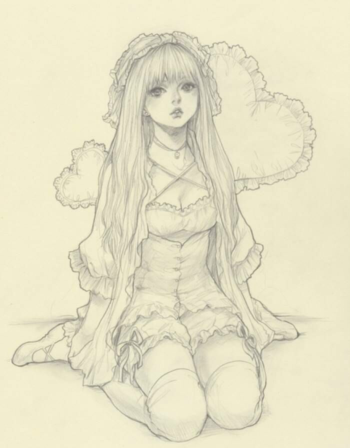 笔触细腻的铅笔手绘线稿,可爱如洋娃娃般的女孩子,太精致了