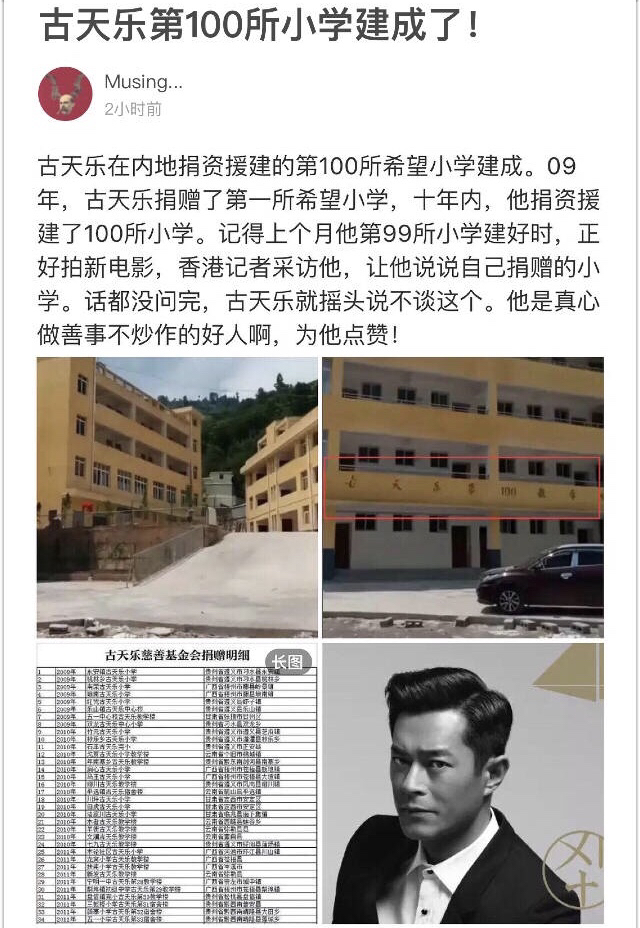 這才是娛樂圈大慈善家,古天樂的第100所希望小學建成了