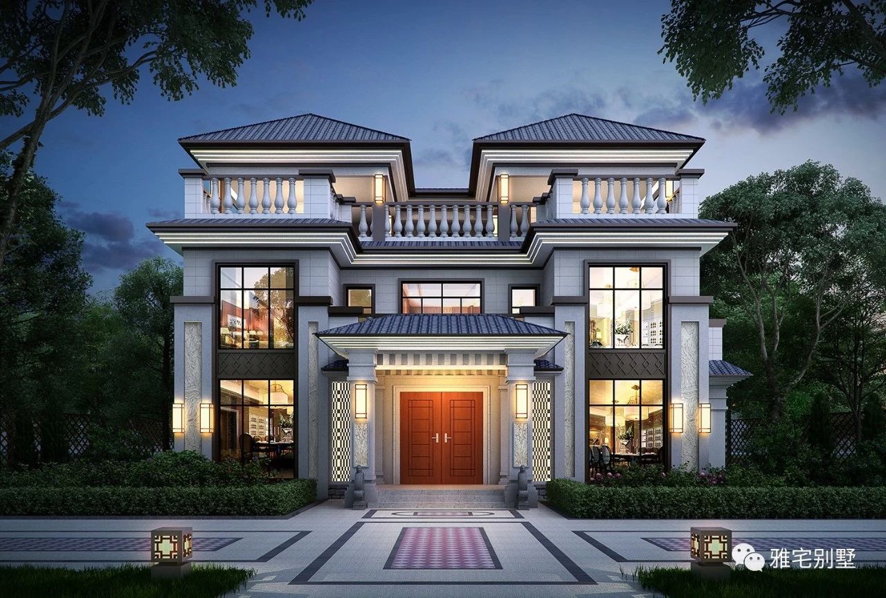 农村三层中式别墅,挑空客厅,全套房布局,内院天井