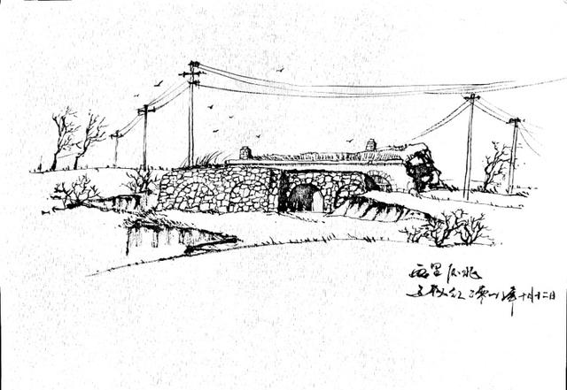 宁静的山村:钢笔风景速写