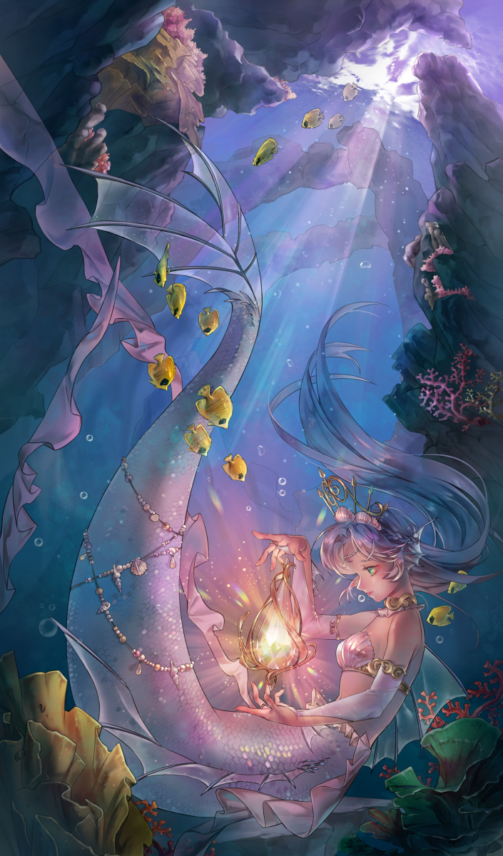 人鱼这类幻想中的生物,他们像热带鱼一样五彩缤纷的耳朵轻轻摆动着在