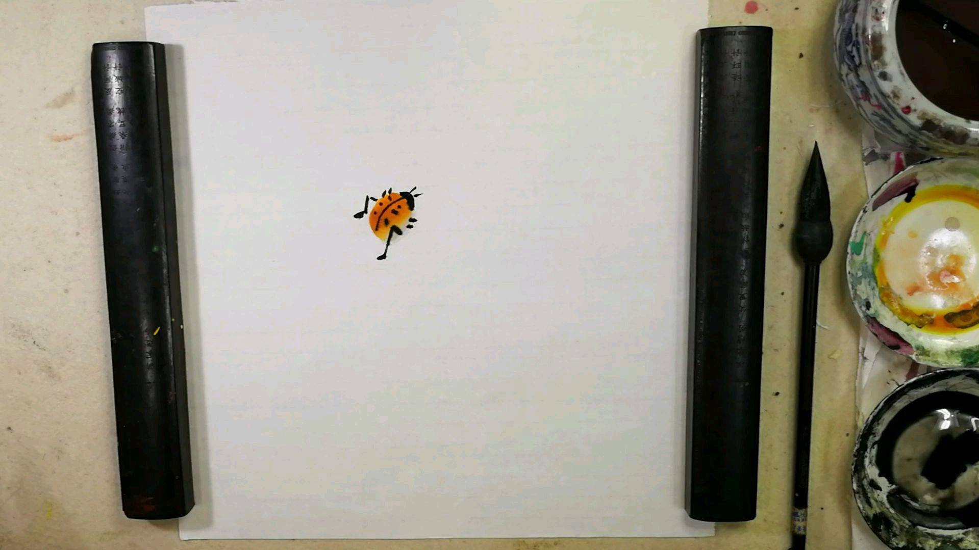 中国画课堂,零基础花鸟篇。第十课兰花。芭蕉叶和瓢虫画法