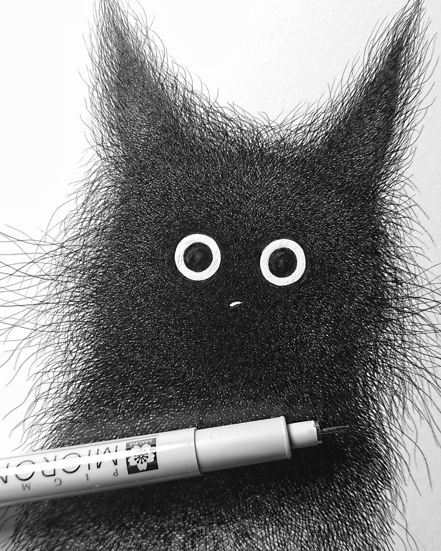 用无数条黑线画出来的动物肖像画,既逼真又有一种另类的可爱