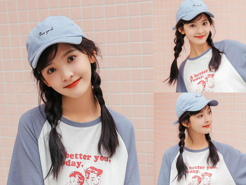 2018年夏季最新戴帽子扎双马尾的女生图片,萌萌的超可爱