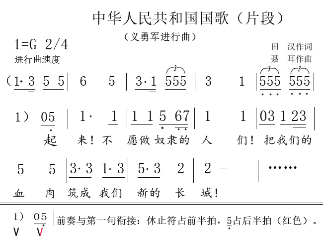 见《国歌》的前奏与第一乐句的衔接