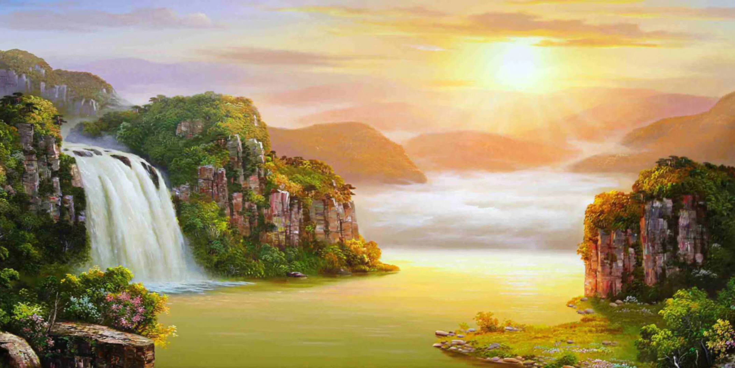 吉祥山水画,适合移植于墙绘的风景画