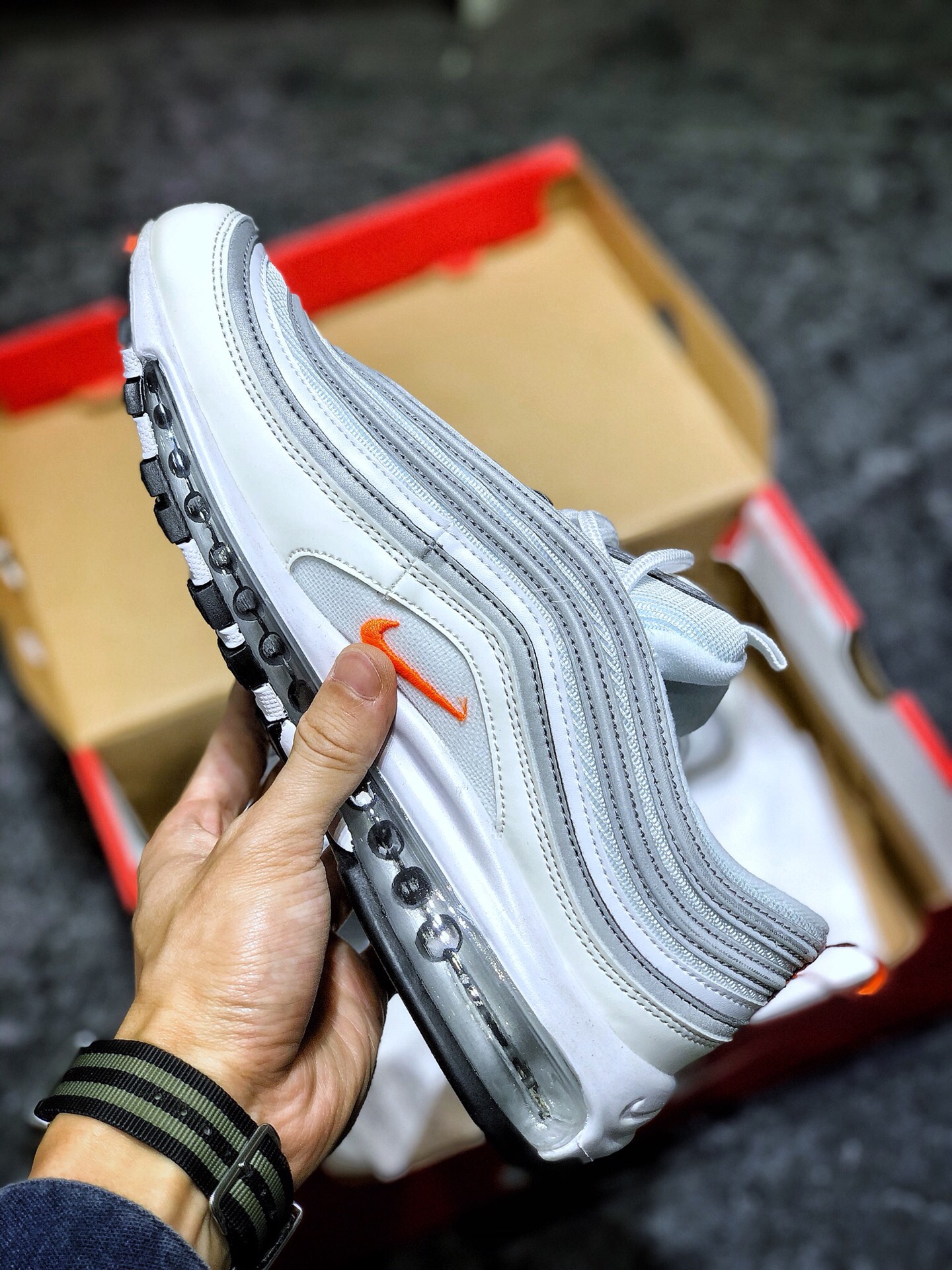 耐克nike air max 97 prm 3m反光子弹灰橙气垫跑鞋