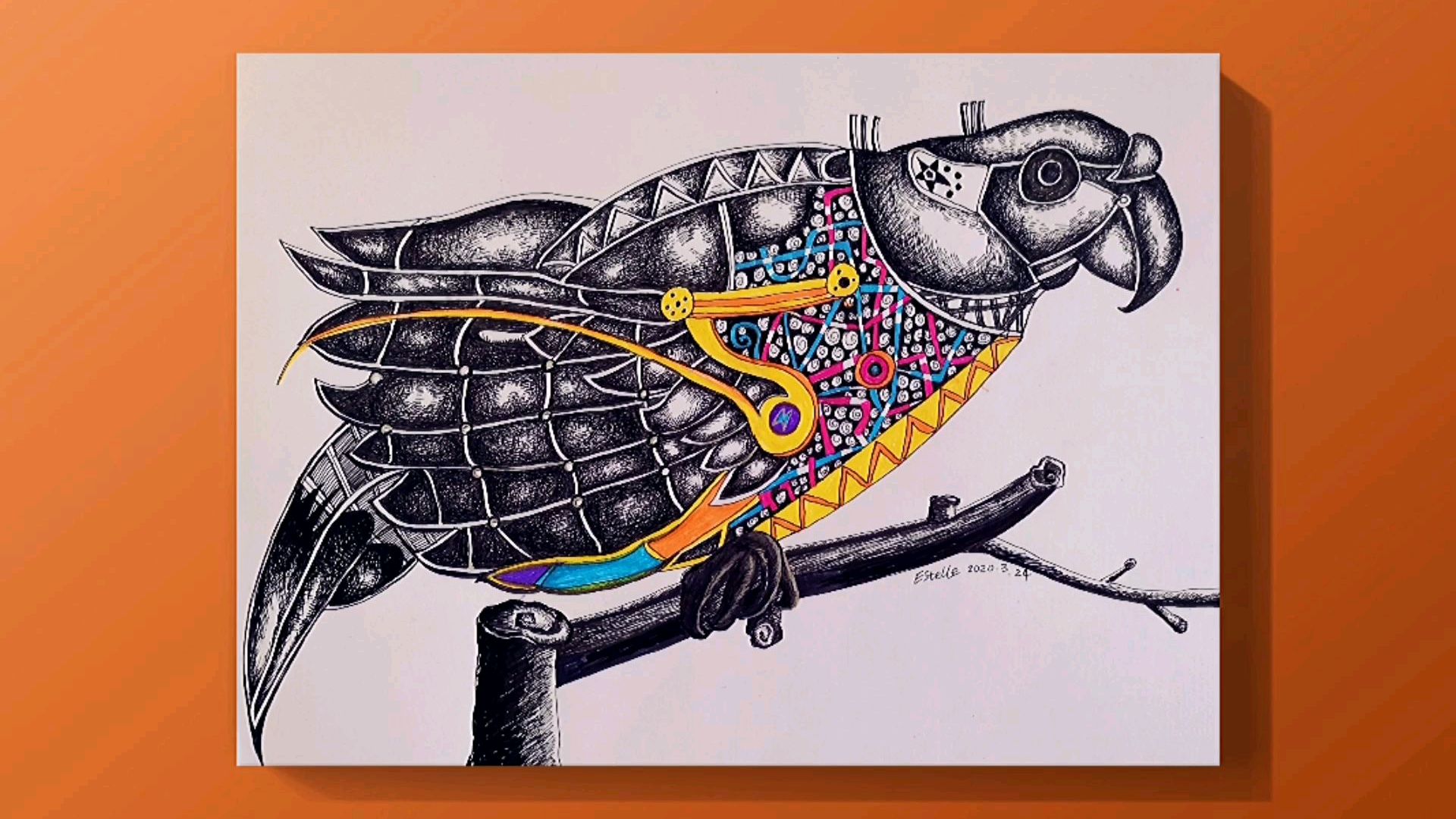 蒸汽朋克风格机械手绘:树上的鸟儿