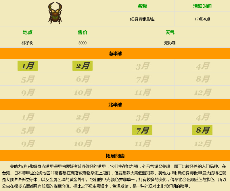 《动物森友会》细身赤锹形虫图鉴