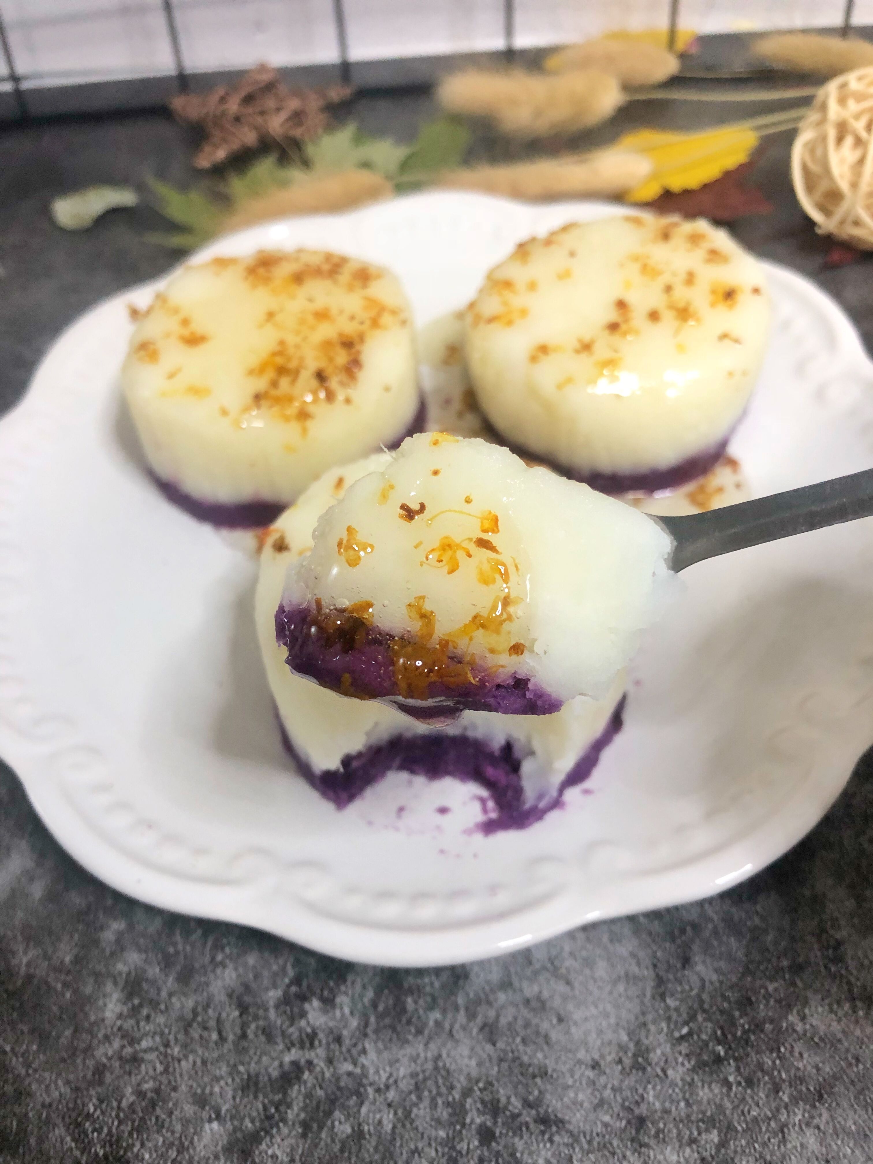 一定要吃一次的美容养颜小甜品,桂花紫薯山药糕,软糯香甜!