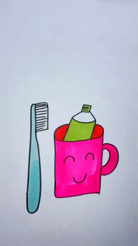 牙杯牙刷简笔画彩色图片