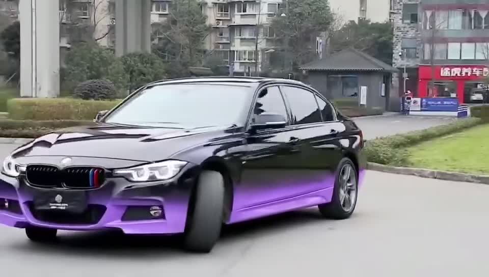 宝马320li车身装贴黑紫渐变色改色膜舒耐特出品