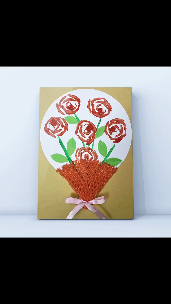 手工制作#用上海青的根部拓印一束玫瑰,不会画画也可以秒变画师!