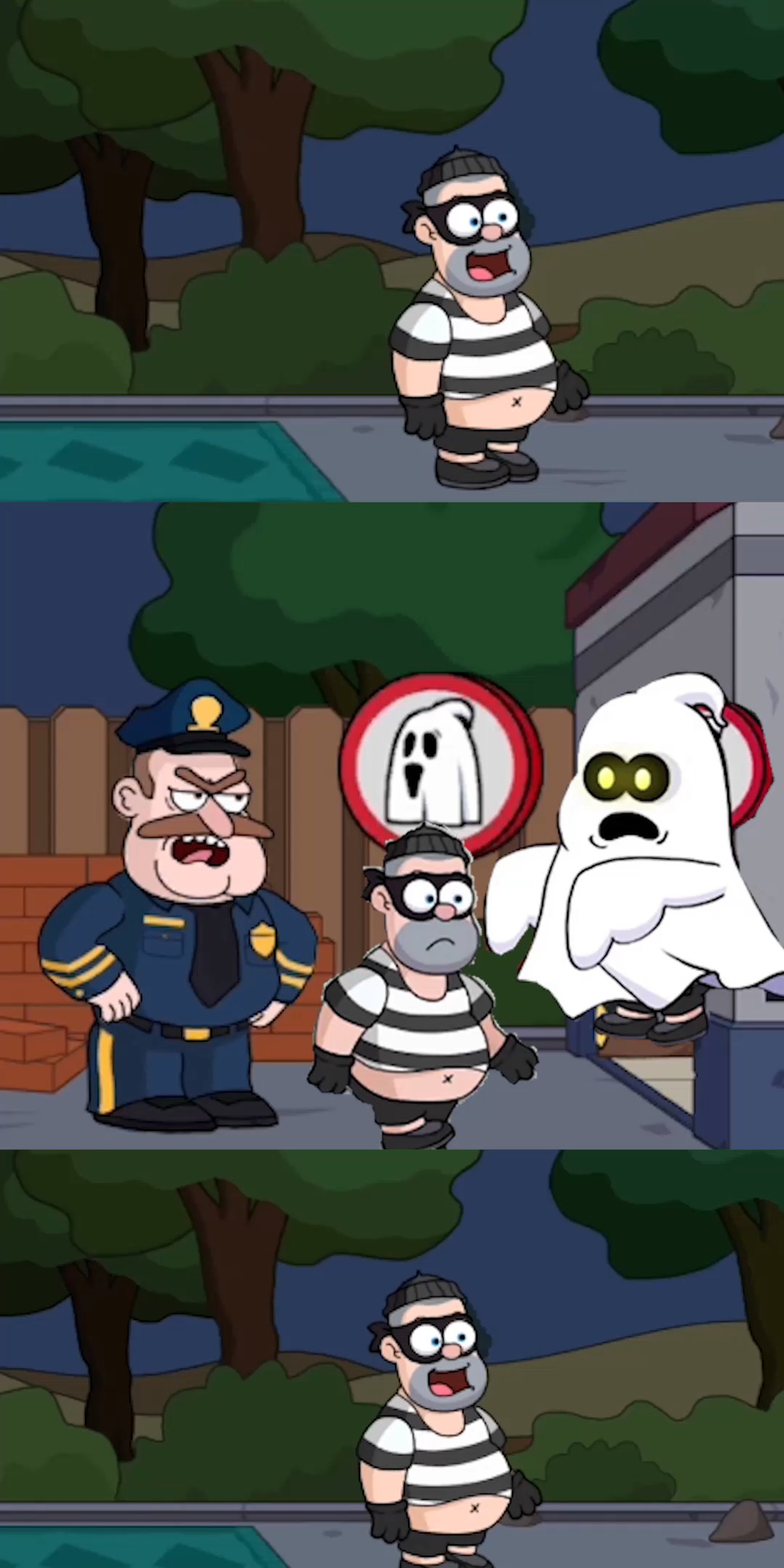 游戏#疯狂小偷:小偷扮演幽灵吓警察,胆子可真大!-全民小视频