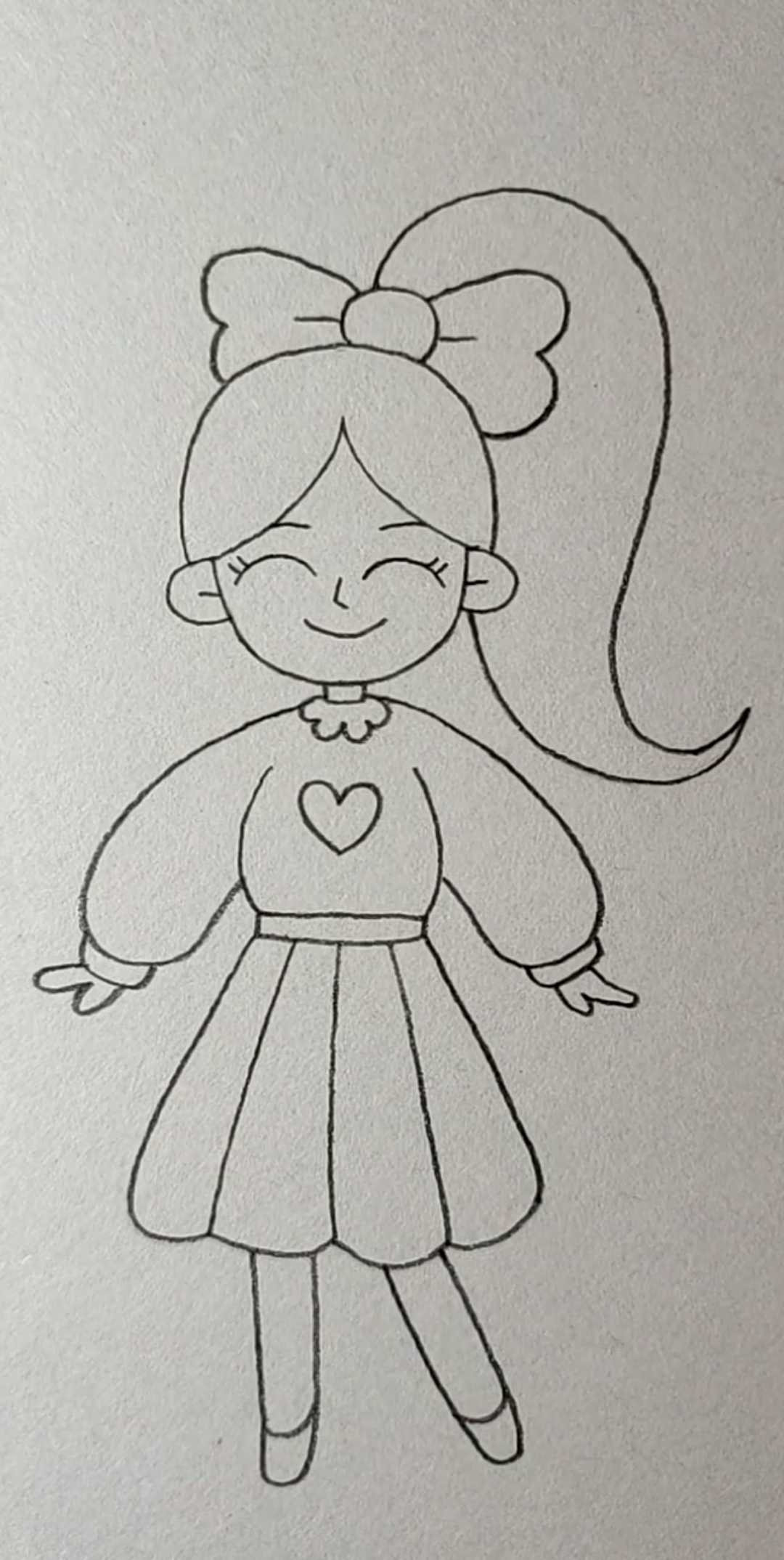 画开心快乐的马尾辫女孩