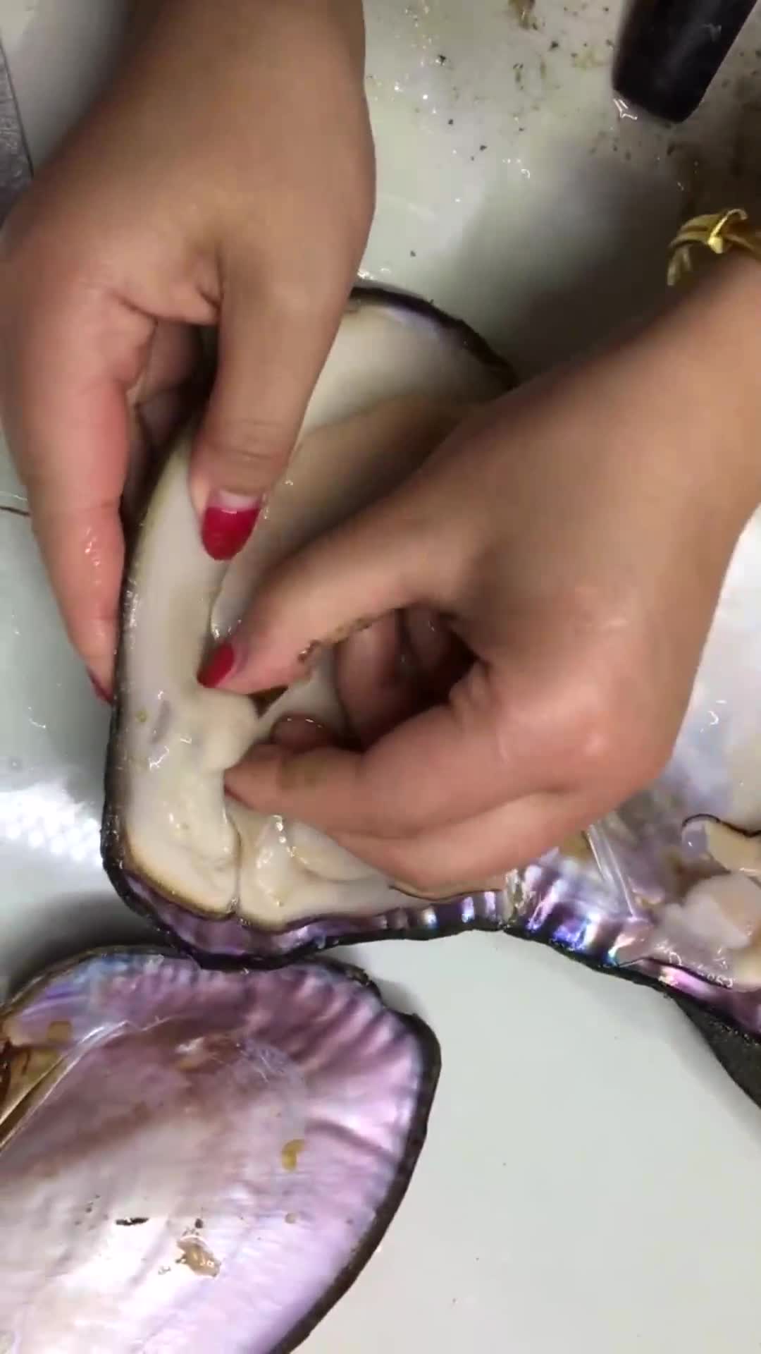 开蚌取珠:这是长的异形珍珠,一般都是长在两边的