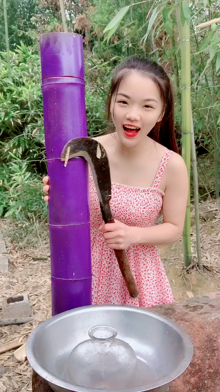 劈一根最粗的紫色竹子