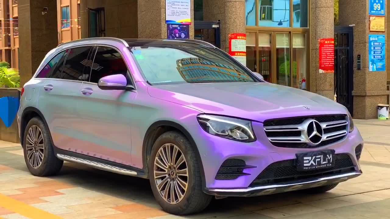 奔驰glc贴膜ekfilm改色膜梦幻灰魅紫