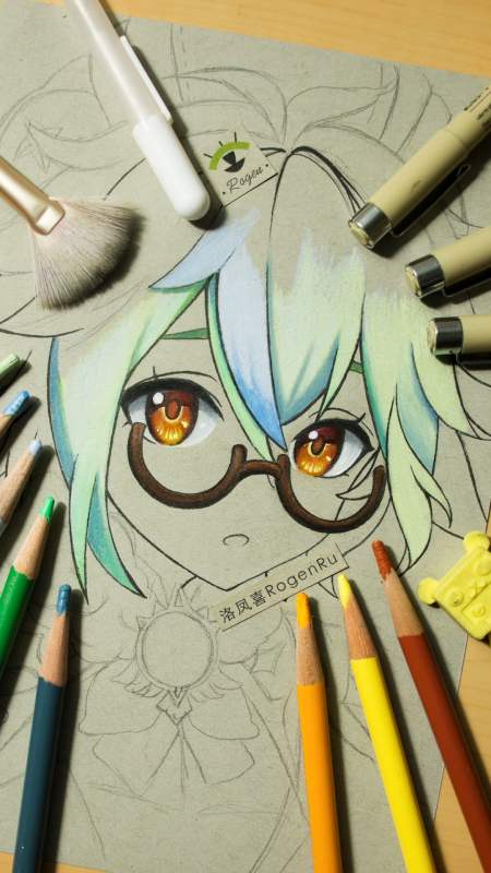 岁末有奖打卡油性彩铅手绘手游原神漫画人物砂糖目前只画了眼睛和一点