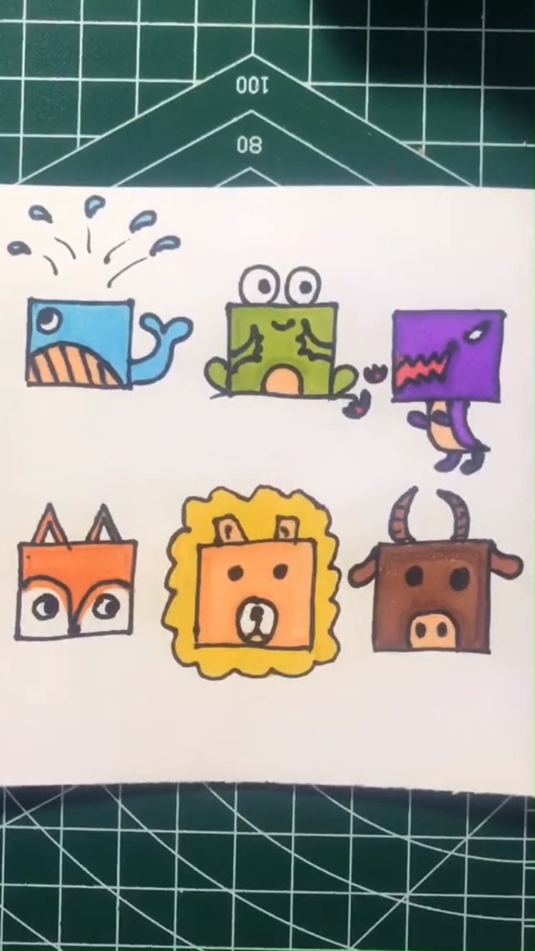 简笔画#六个正方形大变身,今天你们那下雨了吗