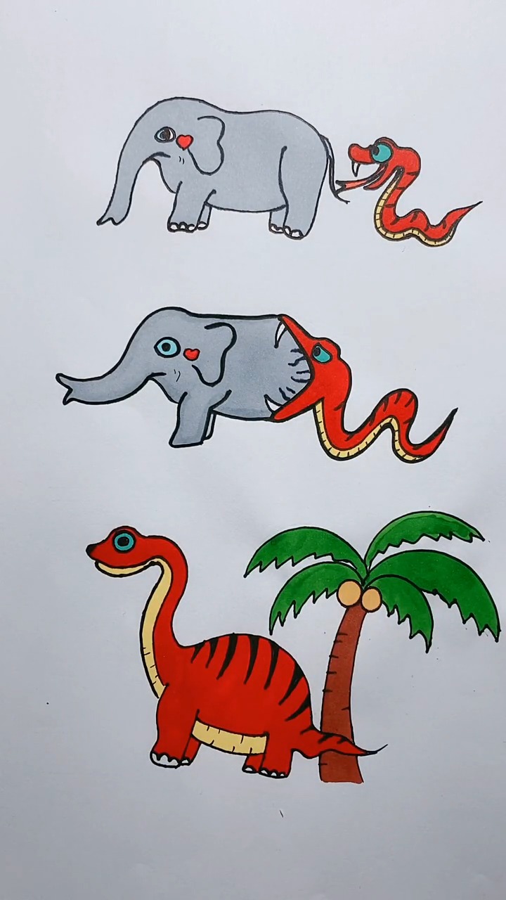 今天教给孩子一个蛇吞象,特别形象的一个有趣画画!