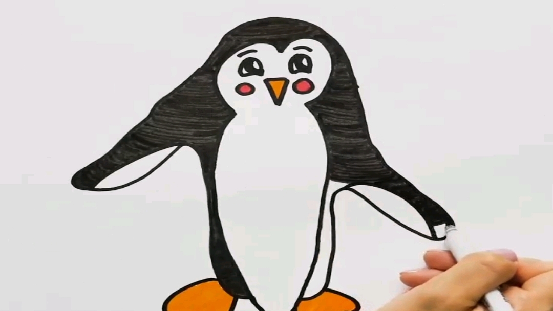 佛系生活#好嗨哟,一个巴掌画出可爱的小企鹅