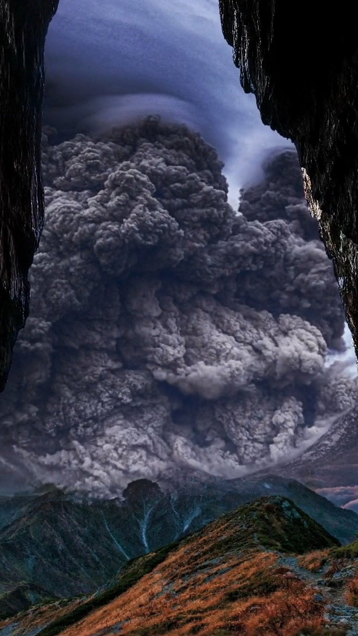 带你去看超震撼的火山爆发的瞬间,气势汹汹的火山灰从山体腹部澎涌而