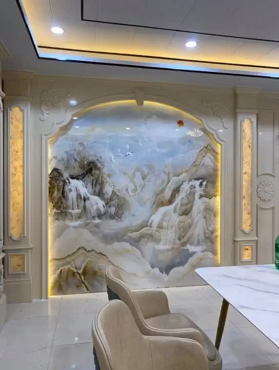 2021新款欧式石材镶玉菱形双柱罗马柱背景墙