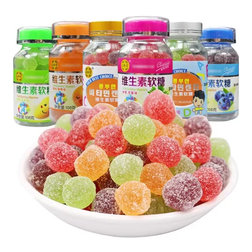 奇峰果汁软糖维生素c膳食纤维果蔬果汁儿童橡皮糖软糖 238g*3瓶