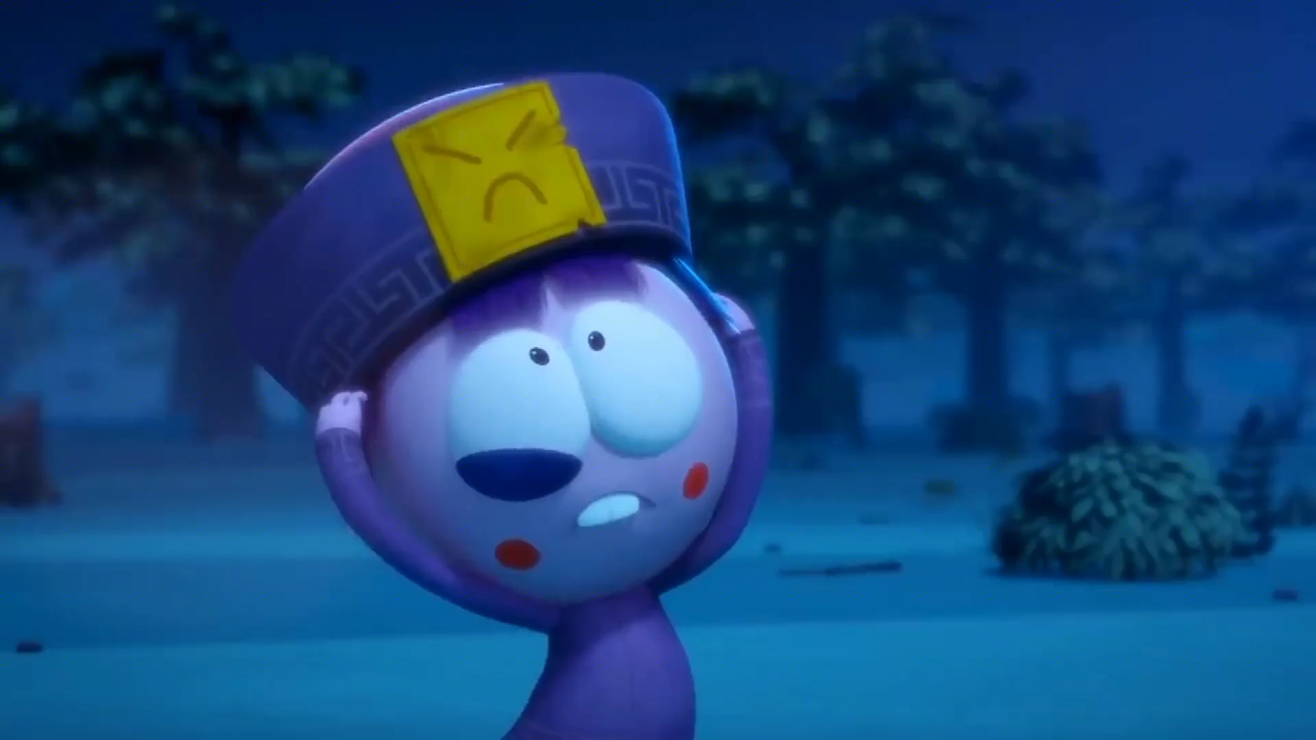 动漫#小僵尸用蹦床拿帽子 却把蹦床蹦塌 最后大蓝帮了他