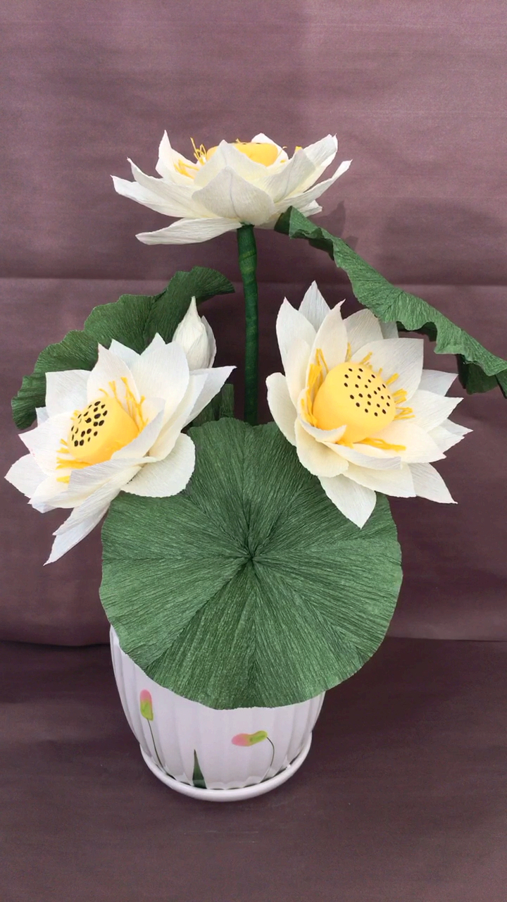 皱纹纸荷花盆景的制作方法