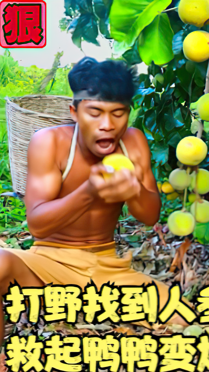 美食#丛林美食家二溜子,打野找到人森果树,从河里救起鸭鸭变成了烤鸭
