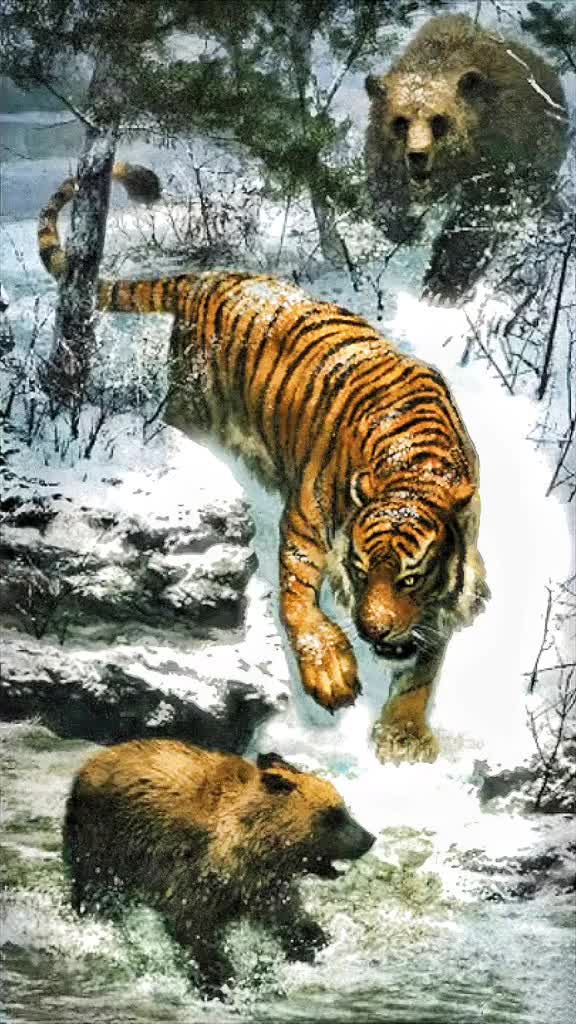 捕熊猎手虎王戴尔#老虎#东北虎#乌苏里棕熊#猛兽