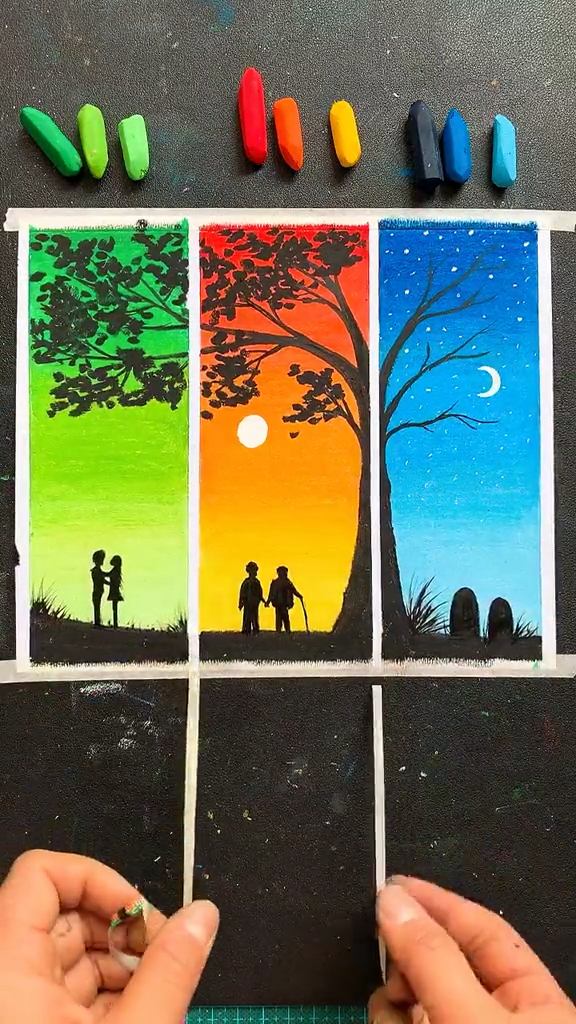 风景画#蜡笔头千万别扔,教你画画,保证一看就会.