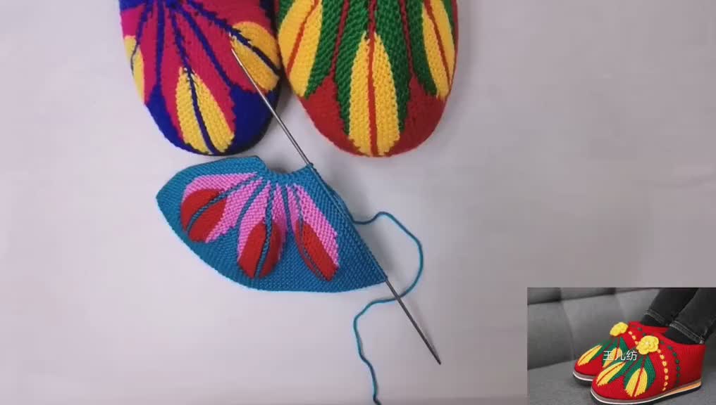叶子花手工毛线棉鞋教程,大人中间留14针,小孩留12针,简单易织