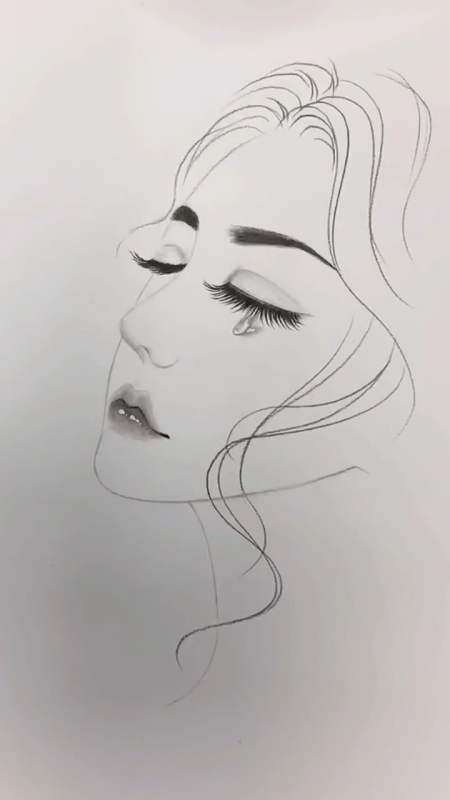 画一个闭眼的侧颜美女,睫毛是真的美!