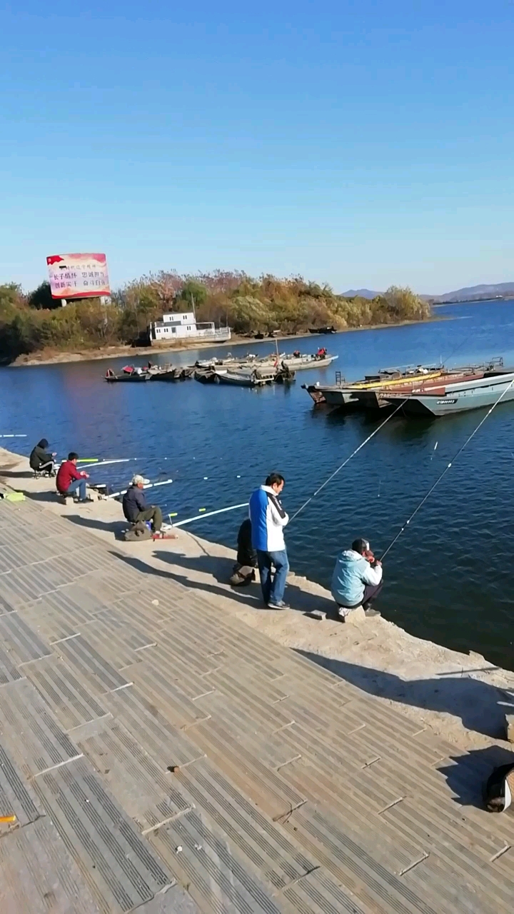 鸭绿江畔,钓鱼进行中