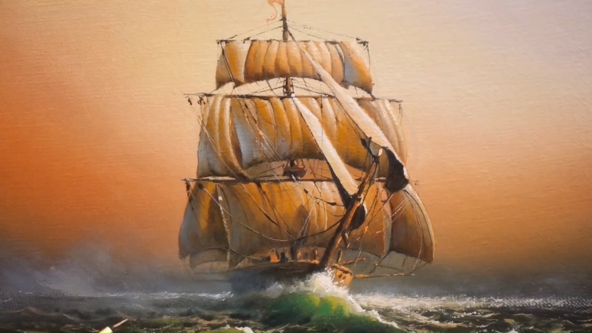 乘风破浪帆船绘画作品图片